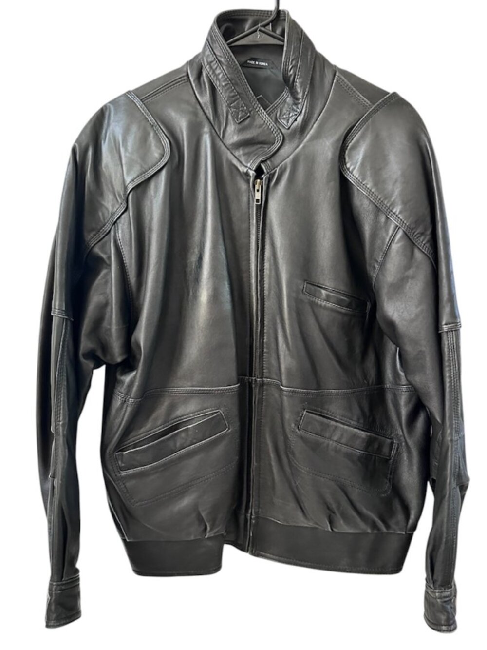 Vintage Leather Estival Black Genuine Leather Bomber Jacket Men's 40 REG